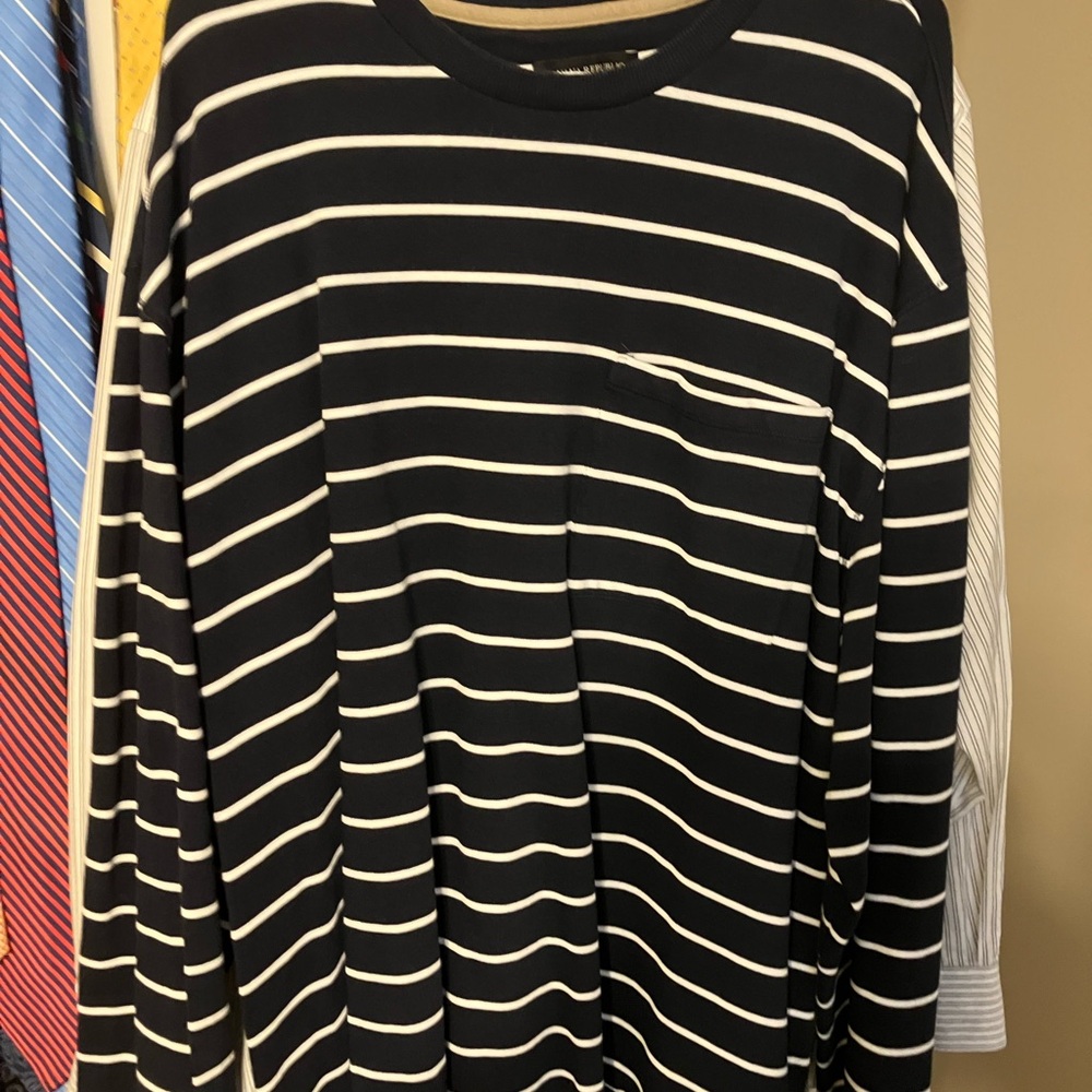 Banana Republic Navy and White Heavy Striped Crewneck with front pocket